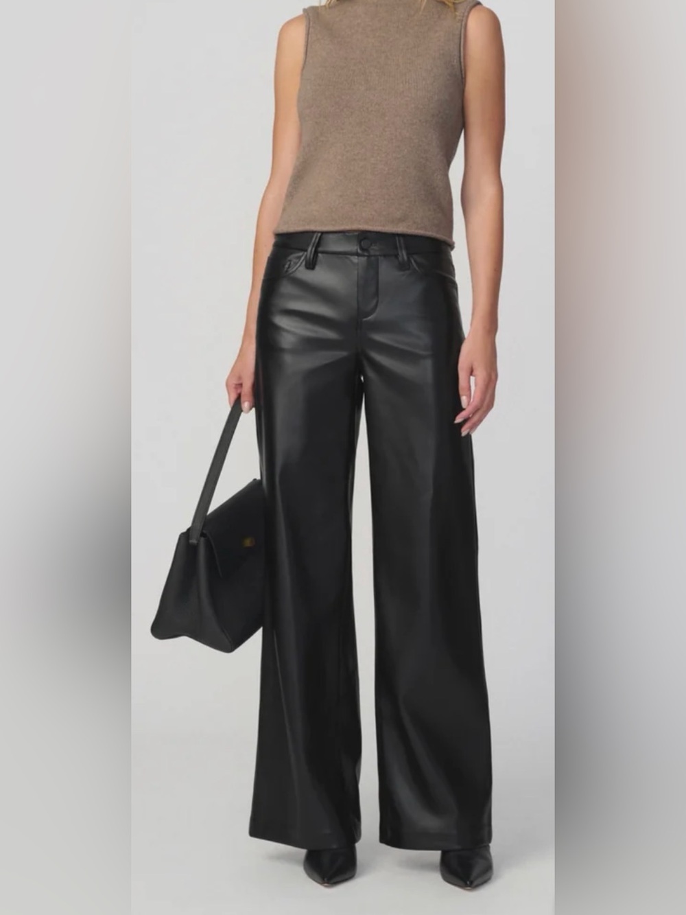 Joe's Jeans Women's High-Rise Wide-Leg Black 
Faux-Leather Pants Sz 31